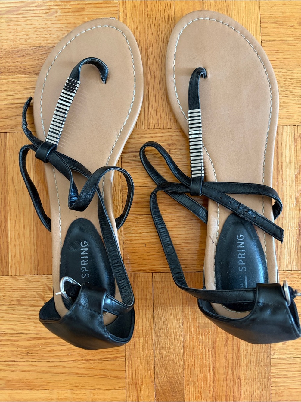 Call It Spring Black Strappy Toe-Ring Sandals